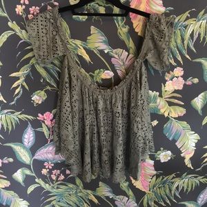 FP Beach Eyelet Off the Shoulder Top L